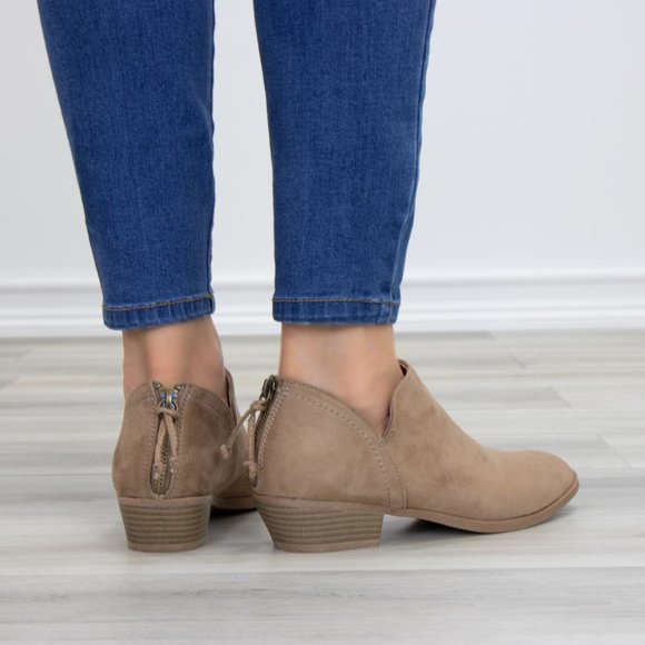 Tan Faux Suede Low Cut Ankle Booties - Picture 6 of 11